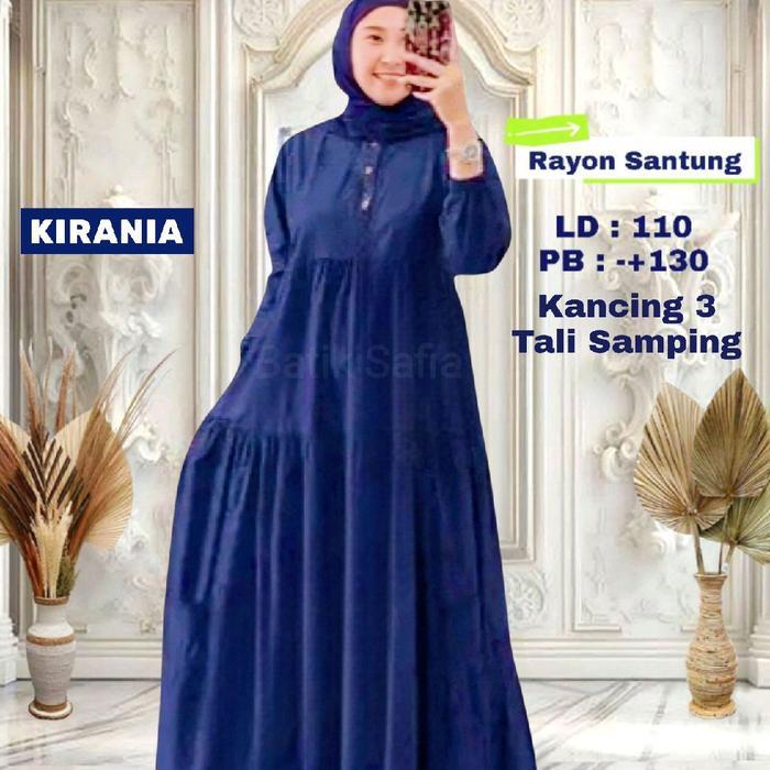 Premium Kirania Gamis Rayon Santung Polos Midi Dress Susun Kancing Pakaian Wanita Fashion Muslim