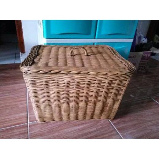 KERANJANG ROTAN LAUNDRY/ PAKAIAN BAJU KOTAK BERTUTUP (GOJEK ONLY)