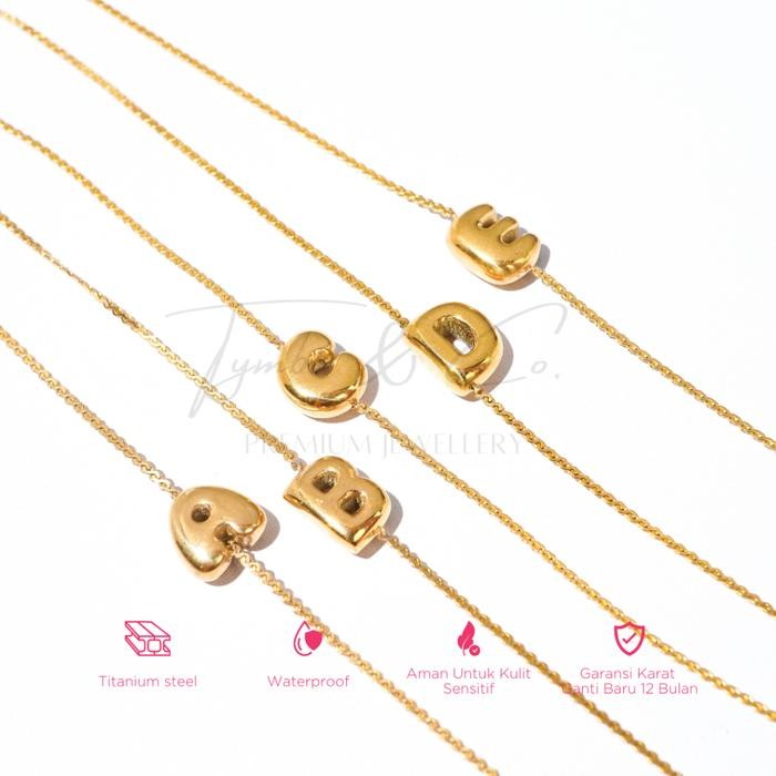ORIGINAL Tymbi&Co - Thin Bubble Bracelet Gelang Inisial Anti Karat Gelang Huruf Titanium Aksess