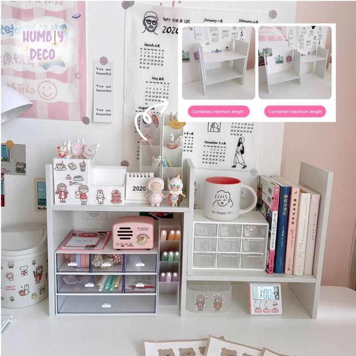 

Korean Aesthetic Wood Adjustable Shelves Desktop Organizer DIY