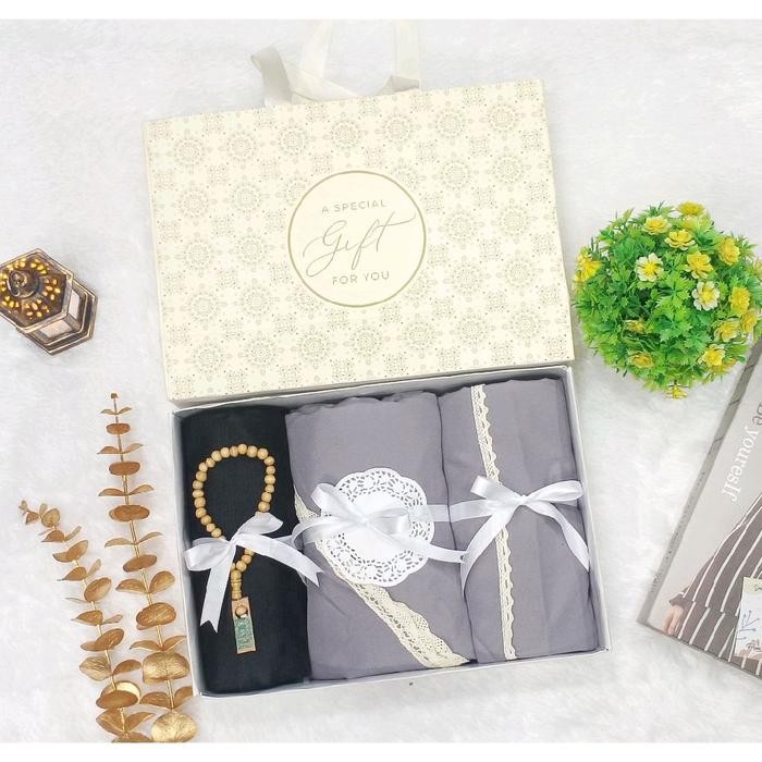 [WS] Bisa COD Hamper Hadiah Gift Hantaran Satu Set Mukena Dewasa Dan Sarung Dewasa Hitam PaperBag
