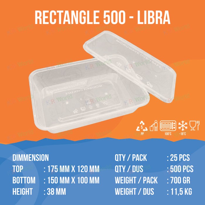 

(PER DUS) THINWALL RECTANGLE 500 ML/ KOTAK MAKAN PLASTIK PERSEGI PANJANG