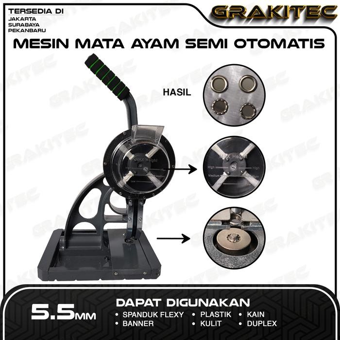 

Mesin Semi Otomatis 10 & 5.5mm Mata Ayam / Itik / Press Plong Banner Grakitec