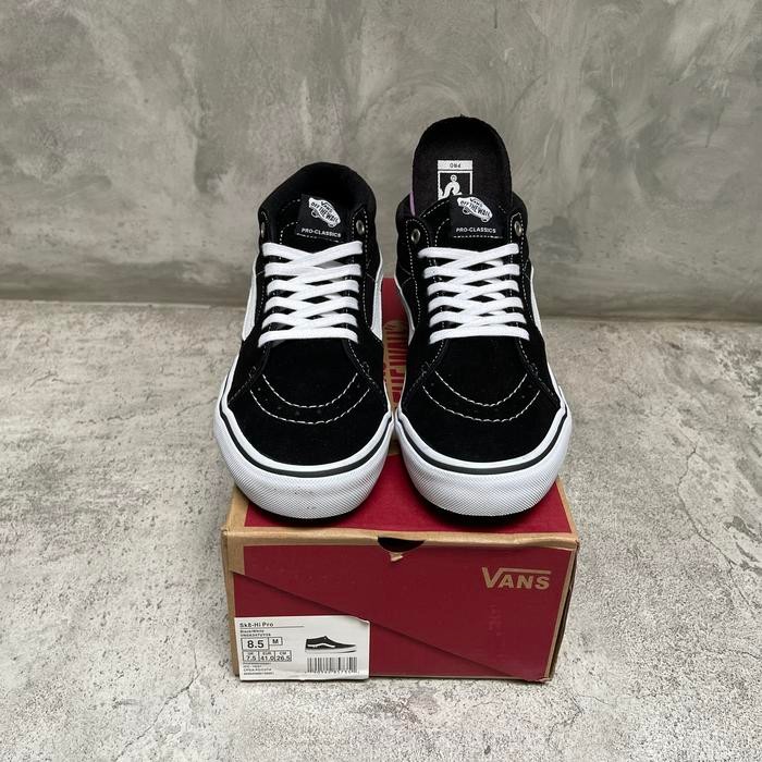 Gercep Vans Sk8 Mid Pro Black White Original - Vans Skate Mid Terlariss 