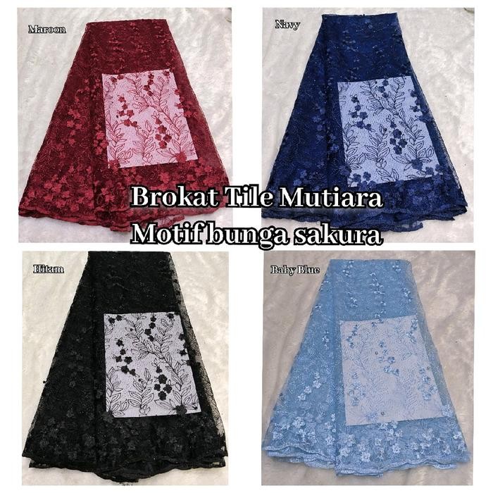 Pilihan- Bahan Kain Brokat Tile Mutiara, Kain Tulle Tille Gliter Motif Bunga, Kain Bahan Kebaya