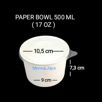 Paper Bowl 500ml-Mangkok Kertas 500ml- Rice Bowl Putih - Paper Bowl - Paper Bowl +Tutup isi 25 Pcs