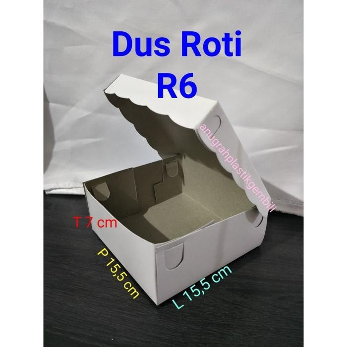 Kardus Roti R6 Pakrin dus kotak kue uk. 15.5 x 15.5 x 7 putih polos PER 10 PCS