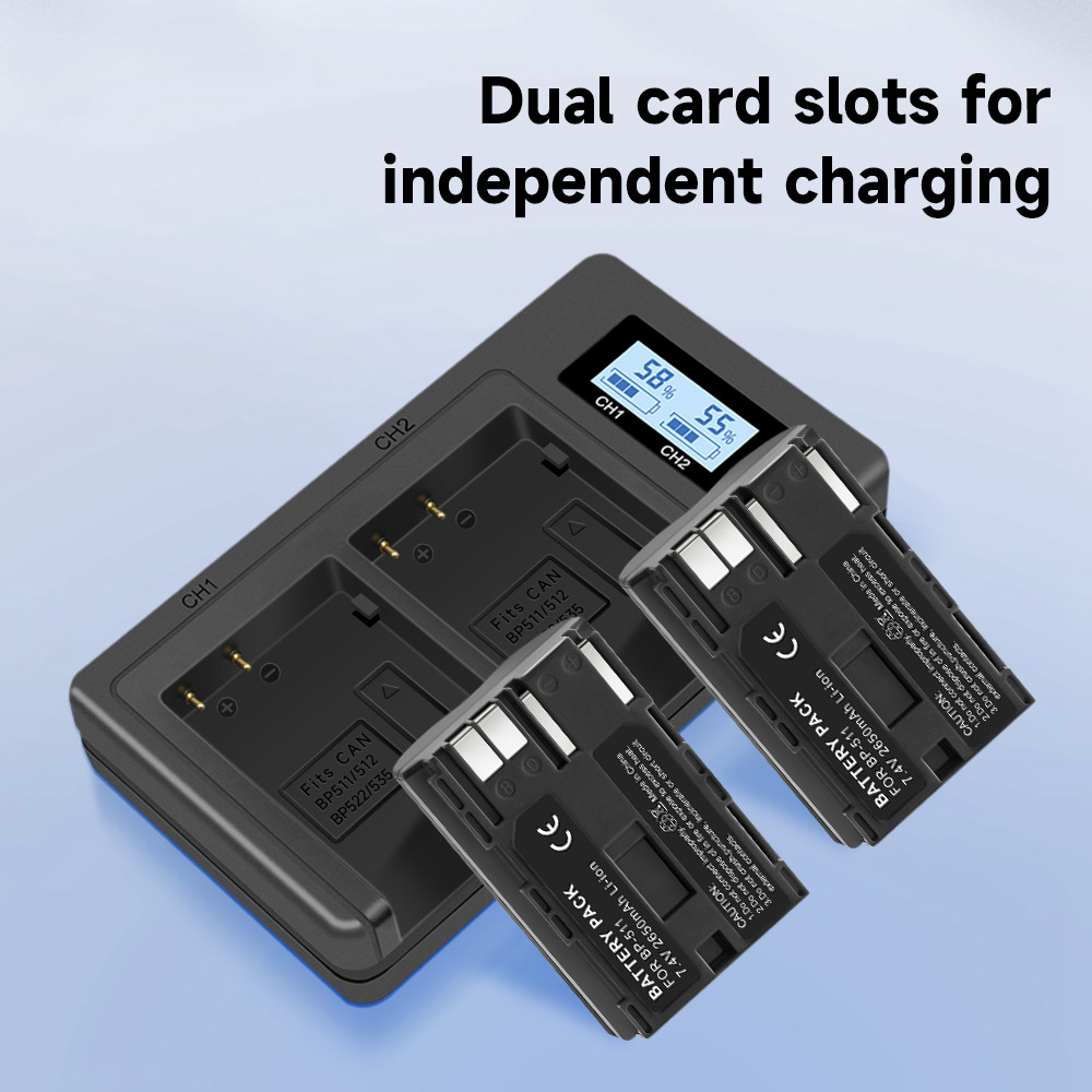 Palo BP511A BP-511 BP511 Rechargeable Camera Battery Charger LCD Dual