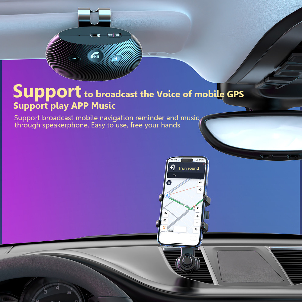 V5.3 Bluetooth Speaker Handsfree Car Kit Sun Visor Clip Wireless Audio Receiver Connect Support Two 