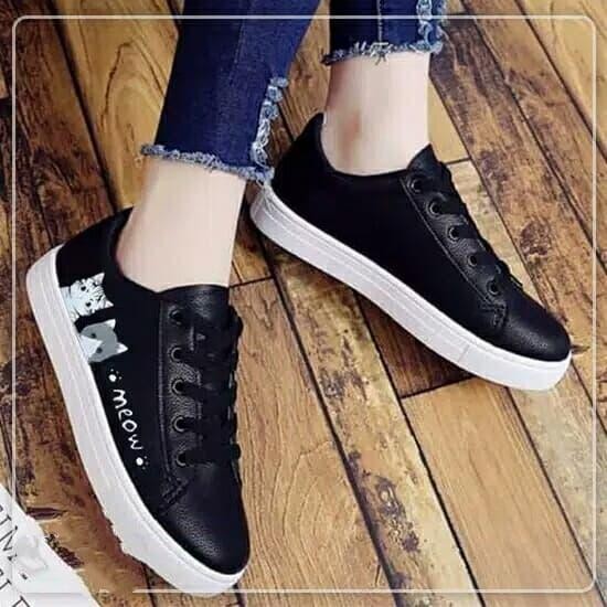 Sepatu Kets Meow Wanita Pria Sepatu Sneakers Cewek Cowok Warna Hitam