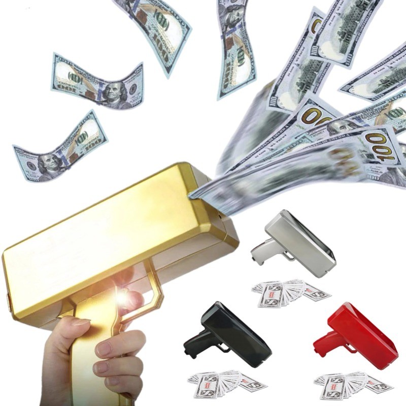 Shoot Money Gun Toy 100PCS Cash Cannon Fashion Toy Christmas Gift  Party Banknote Shoot Pistol Game 