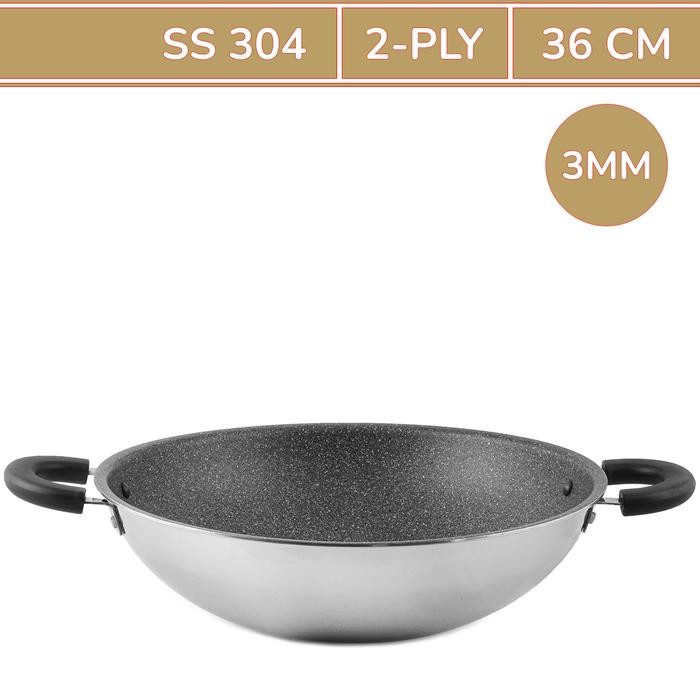 Terbaik Wajan Bima Wok Stainless Steel 2-Ply Kuali Anti Lengket 36 Cm 100% Ori