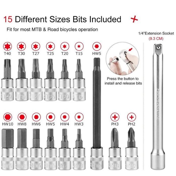 Kunci Torsi sepeda Bike Hand 1-25 Nm Torque Wren set YC 617 WD 2