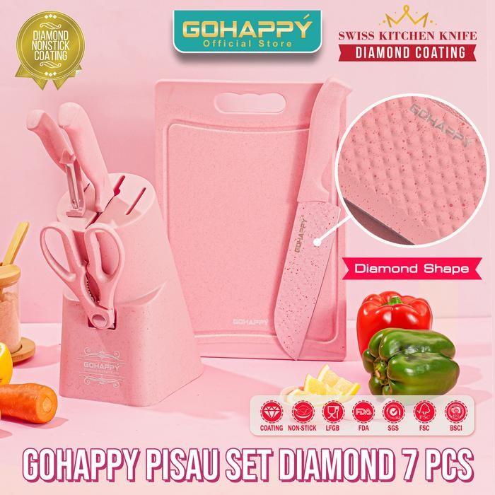 DJJ (SPECIAL PROMO) Gohappy Pisau Set 7 pcs termasuk holder Dan Talenan Blooming