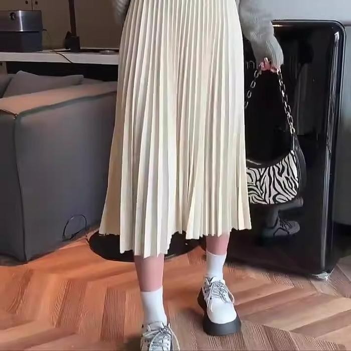 ROK PLISKET 7/8 TANGGUNG Cantik / ROK REMPEL MAYUNG WANITA Karet Melar Panjang Maxi Variasi Hitam