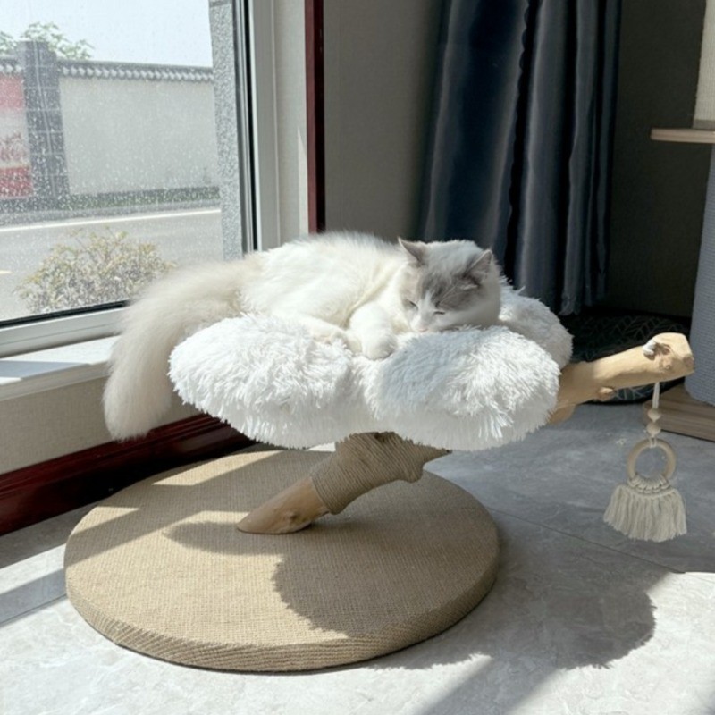Solid Wood Cat Tree Tower House Flower Sisal Scratcher Cat Bed Play Structure Climbing Set Furniture