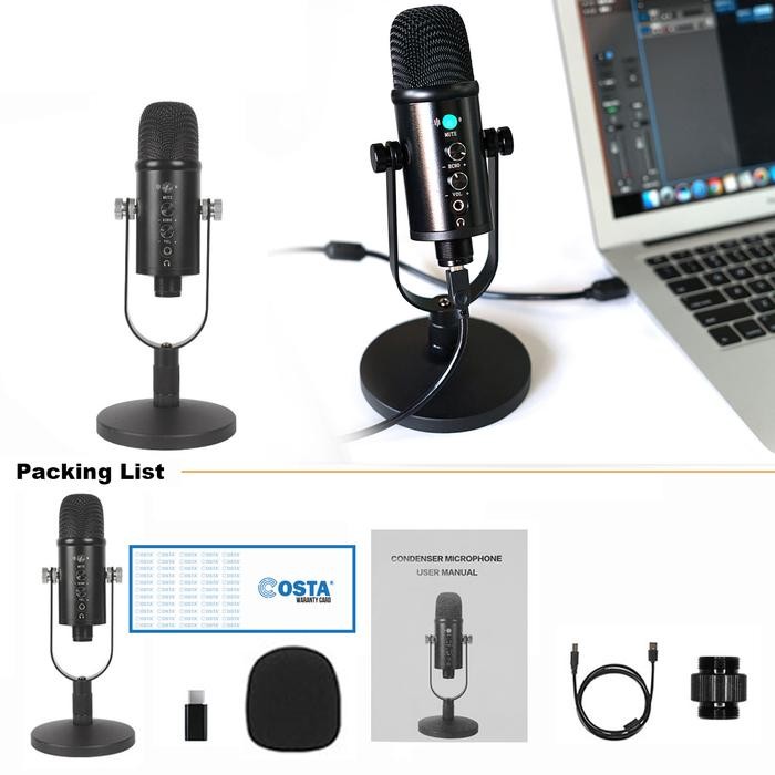 Costa Cm-U100 Microphone Usb Professional Condenser Podcast,Vocal Metal Mic Mikrofon