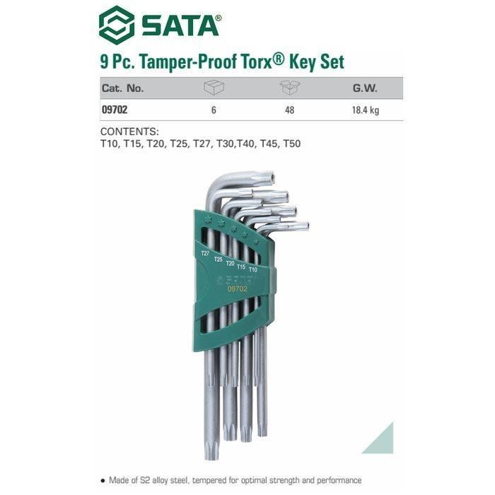 Sata Kunci L Bintang 09702 9Pc Long Torx Hex Key Set Tamper-Proof Sata T10-T50 Alat Tukang