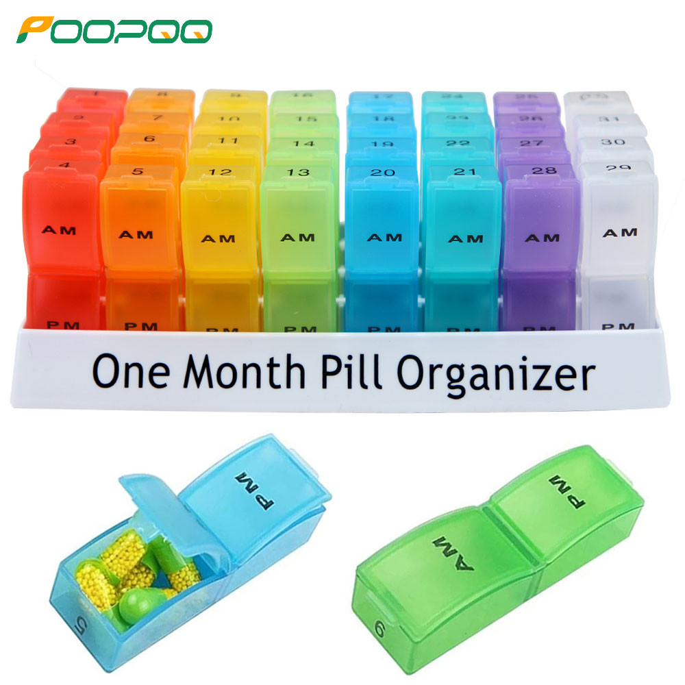 One Month Pill Organizer 2 Times A Day AM/PM for Vitamins, Fish Oil, Supplement, 31 Day Pill Box Org