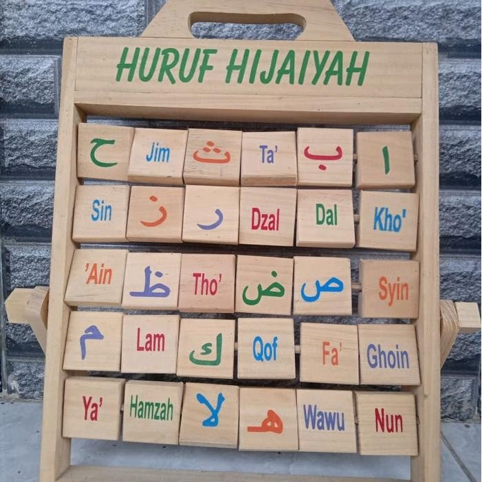 q9v5- Mainan Edukasi Anak. Sempoa Huruf Hijaiyah Kayu Pinus