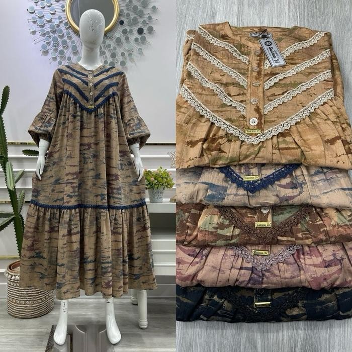 KirimCpT- Midi Salvina Ys Crespo Renda Corak ( Intan ) Gamis Wanita