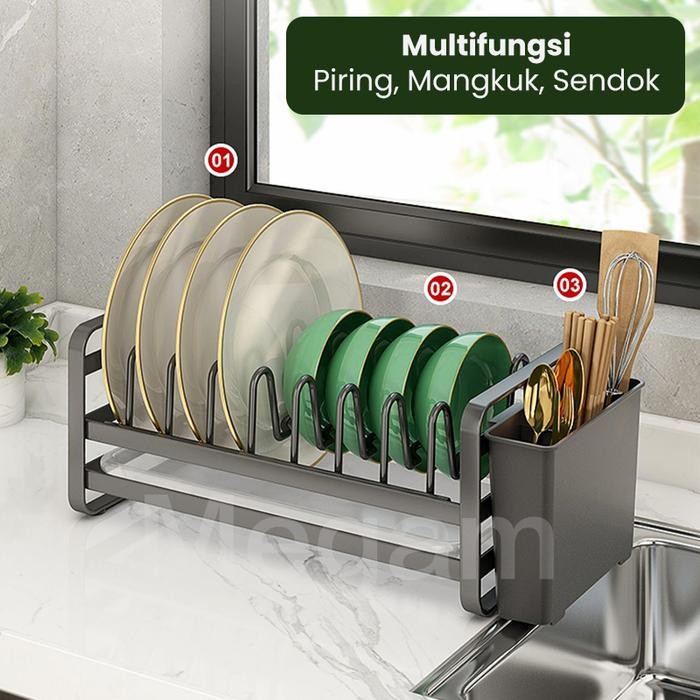 Megam Rak Piring Besi Kecil Minimalis Rak Dapur Dinding Serbaa Tempat Sendok Gelas Pisau Stainless