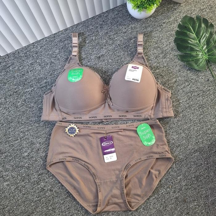 ONE SET Sorex Bh Set Super Soft Bh Cup Besar Tanpa Kawat Best Seller #33 (Bra+Cd) Bra Busa Wanita
