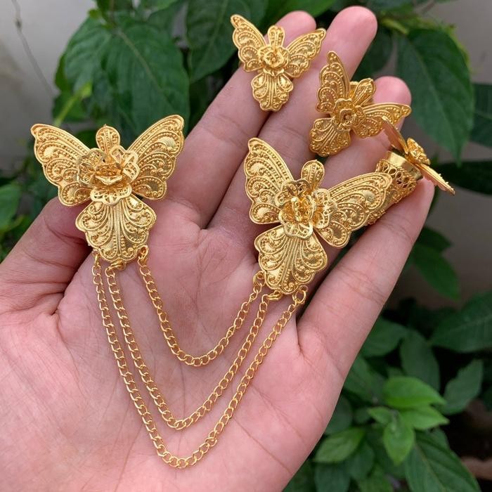 ASLI Set bros alpaka bali motif kancing kupu kupu READY STOCK