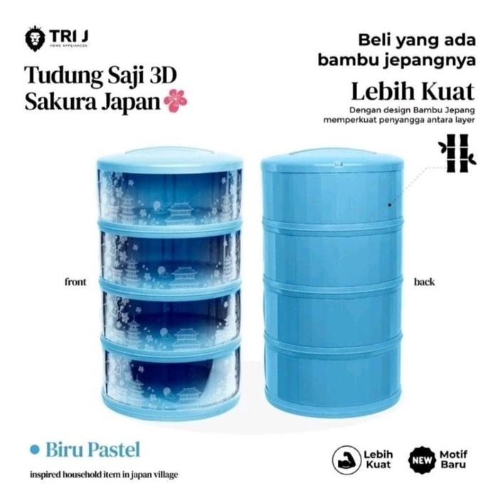 RRShop- Trij Tudung Saji Food Cover Susun 4 Motif Peri Sakura Dengan Pintu Sliding Anti Macet