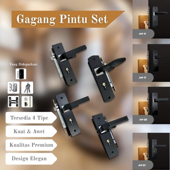 Lansungkirim- Gagang Pintu Handle Kunci Pintu Set Ukuran 20Cm Tanggung Hitam / Pegangan Pintu Kunci