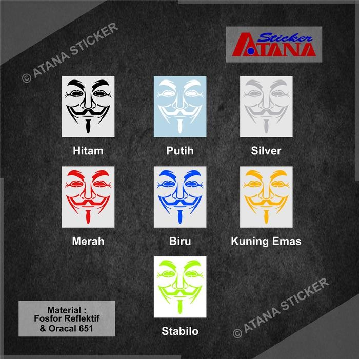 ORIGINAL Stiker Cutting Anonymous Hacker Mask Sticker Cyber Hacking Guy Fawkes Retas Topeng Wajah