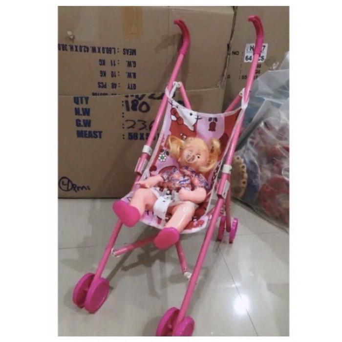 Mainan Dorongan Stoler Anak + Boneka Bisa Nanggis ( Uk Stoller Besar)