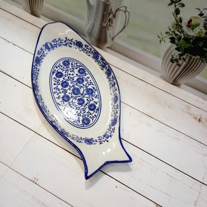 TERBARU Piring Wadah Saji Keramik Ukuran Kecil Model Ikan 15 x30cm