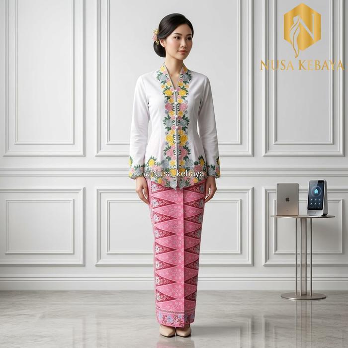 Nusa Kebaya Setelan Kebaya Encim Bordir Bunga Tangan Panjang Kebaya Encim Jumbo
