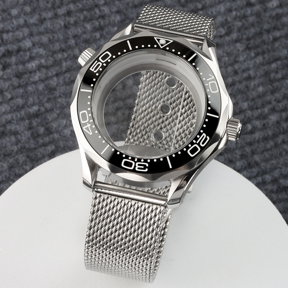 NH35 Case Mesh Strap Waterproof 41mm Watch Case Transparent Case Back For Seiko NH35 NH36 Movement