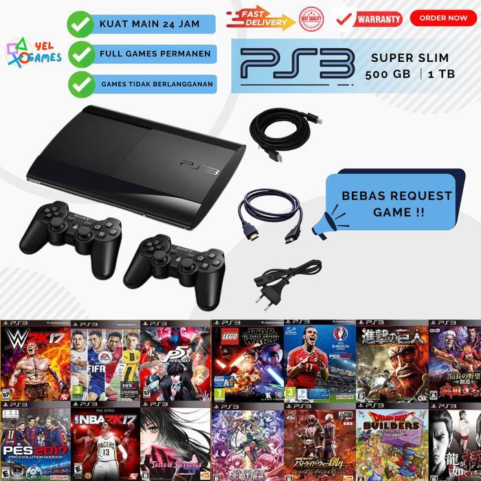 PS 3 SUPER SLIM Playstation 3 PS3 Super Slim CFW Multiman 500GB/320GB/250GB/1TB - 250 GB, TANPA STIC