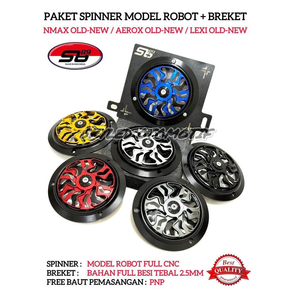 Paket 2in1 Spinner Cover Radiator Model ROBOT + Breket SB89 Untuk Motor Nmax Old-New Aerox Old-New