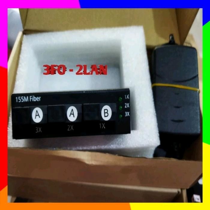 NEW PRODUK MEDIA CONVERTER FIBER SWITCH 3 PORT FO SC AAB 2 PORT LAN RJ45 3SC 2RJ45 3FO 2LAN FIBER