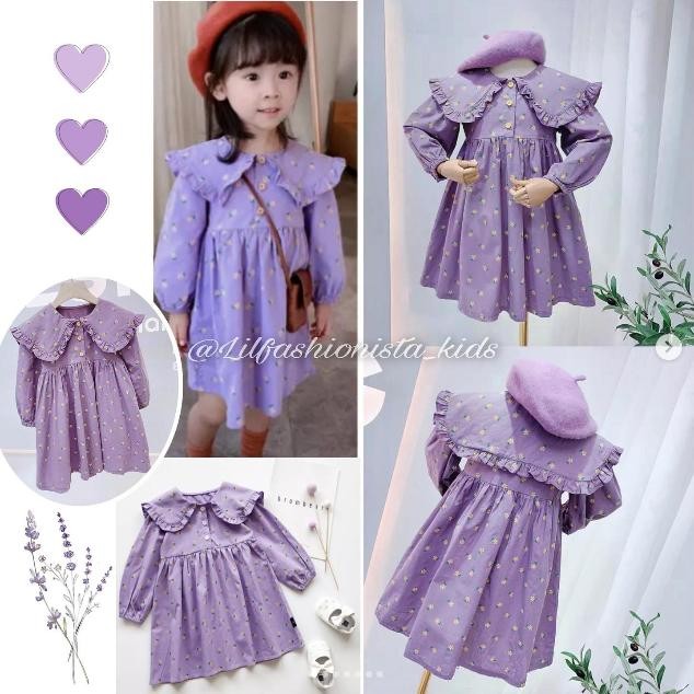 Lavender Collar Dress Dress Import anak warna Lilac Dress ungu
