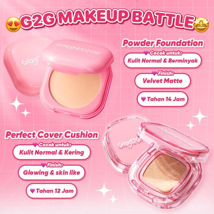 MakeUp 2pcs Perfect Paket - Glad2Glow Perfect Cover Cushion 11g + Blurring Powder Foundation 8.5g