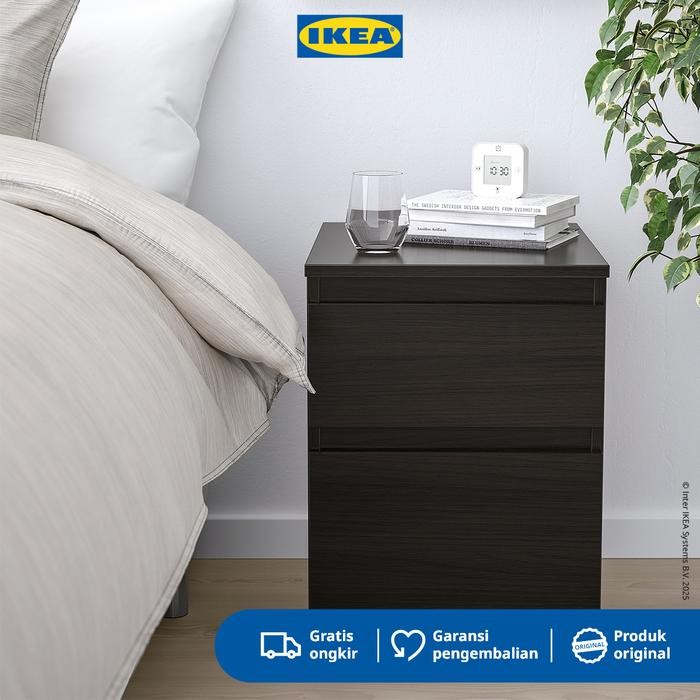 IKEA KULLEN Lemari 2 Laci Hitam Minimalis 35x49 cm Meja Furniture
