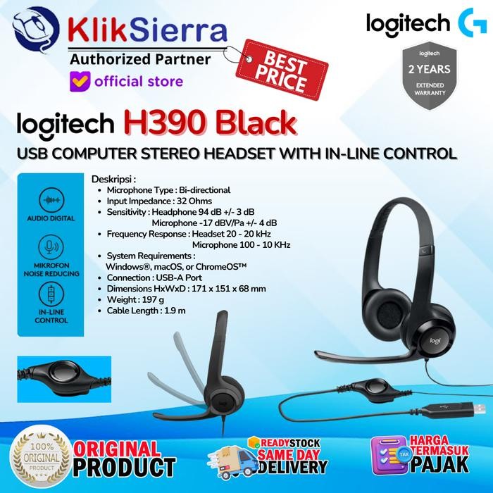 

HEADSET LOGITECH H390 BLACK, OFF-WHITE, ROSE USB COMPUTER HEADSET STEREO - USB HEADPHONE MIKROFON