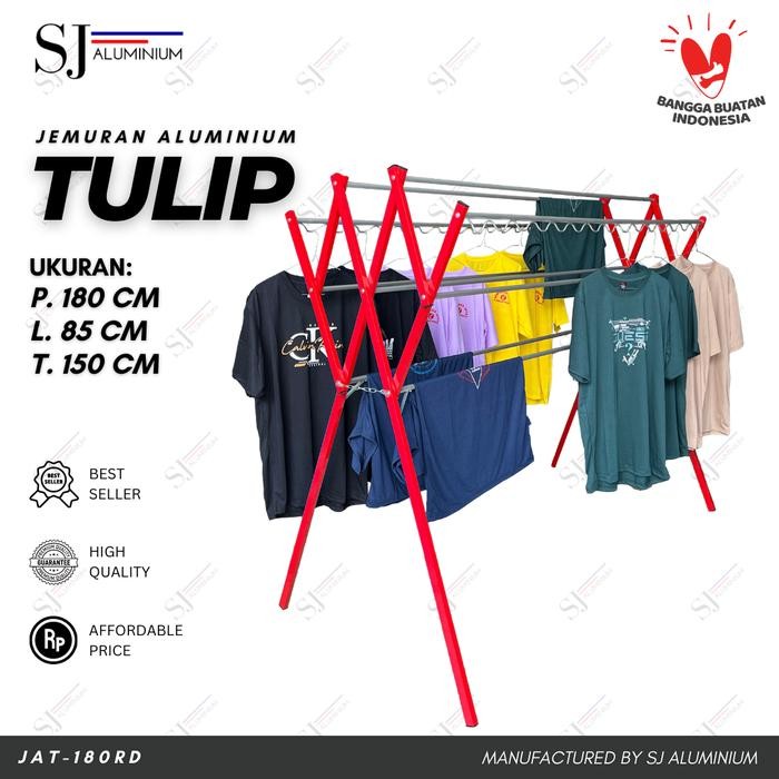 Lion Star House - - Jemuran Baju & Pakaian Aluminium / Rak Handuk Lipat / Jemuran Bayi Merah - 180