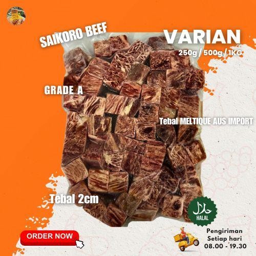 

Pilihan- Saikoro Beef Wagyu Meltique 250Gr / 500Gr / 1000Gr