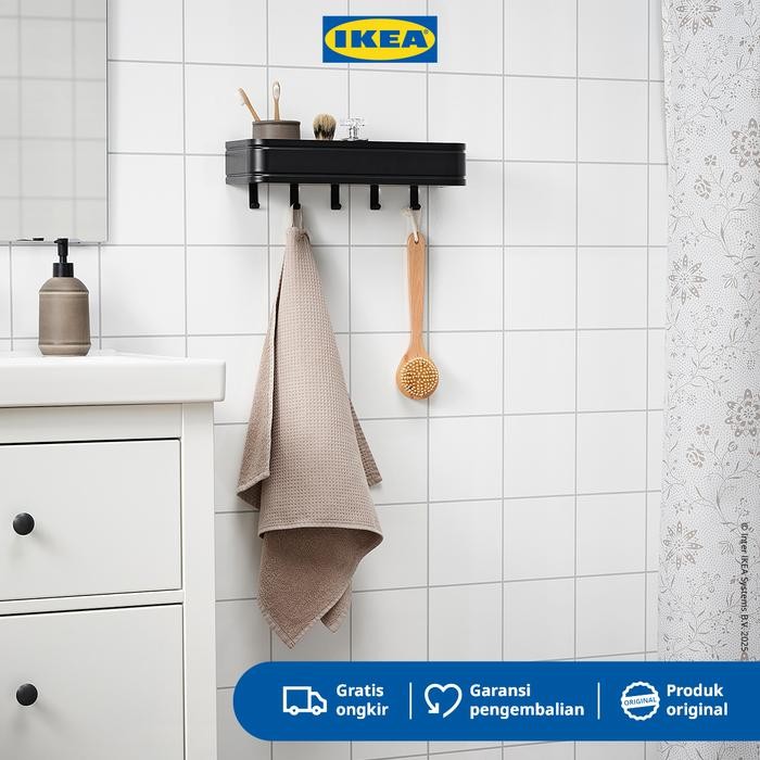 IKEA LILLASJON Rak Dinding Kamar Mandi Dengan 5 Kait Serbaguna