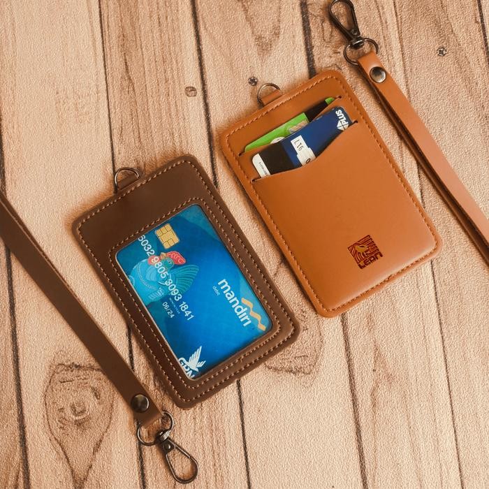 

New Name Tag ID Card Kulit Holder Lanyard ID Card Kulit Muat 2 Slot NTS035 Tali