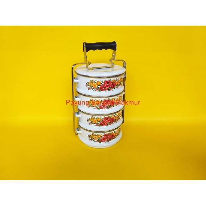 Rantang Susun 4 16Cm Panda Maspion / Rantang Kembang / Enamel / Jadul