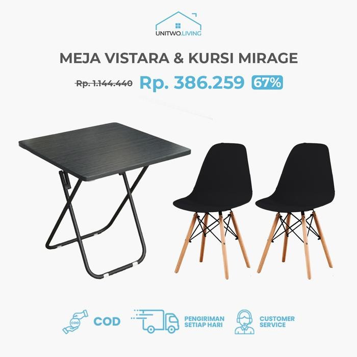Paket 5 Vivid Harmony Paket Meja Lipat & Kursi Meja Portable Lipat Kayu Meja Makan Portable Meja