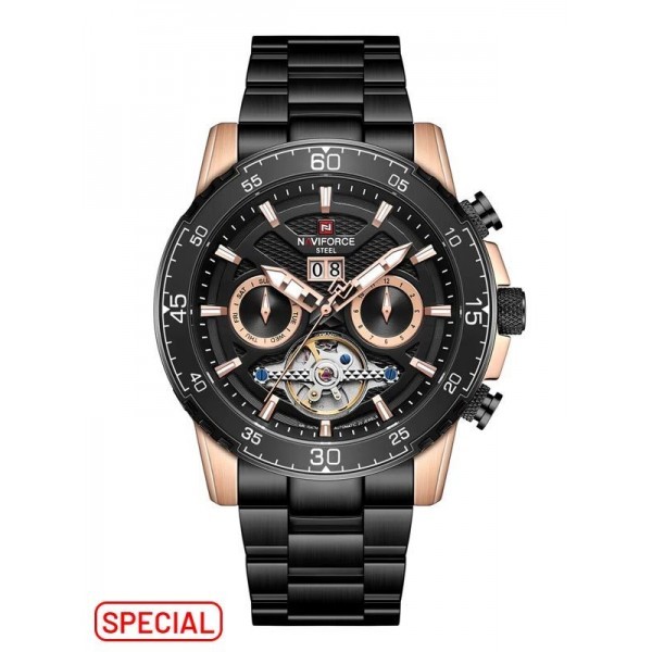 [PENAWARAN TERBATAS] Jam Tangan Pria Naviforce Automatic Original 100% Stainless Steel Fashion Black