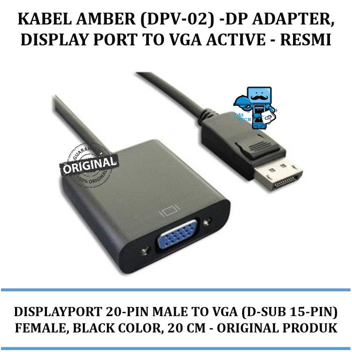 Promo Kabel Amber (Dpv-02) -Dp Adapter, Display Port To Vga Active - Resmi Terlariss 